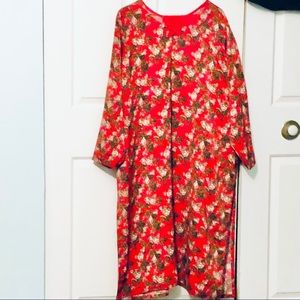 2 Piece Pakistani/Indian Red Floral Self Print Kurta & Salwar
